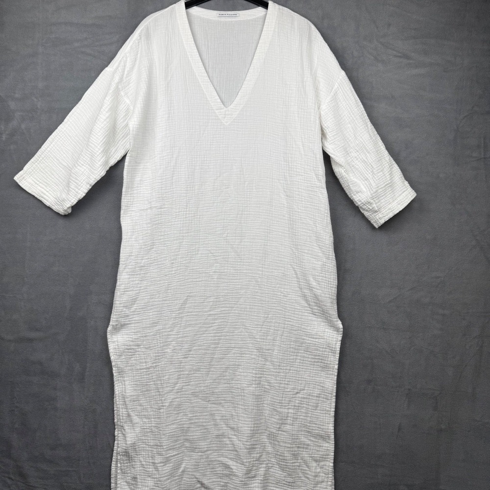 Robin Piccone White Gauze V Neck Midi Dress Beach Cover Up Resort Casual Size M